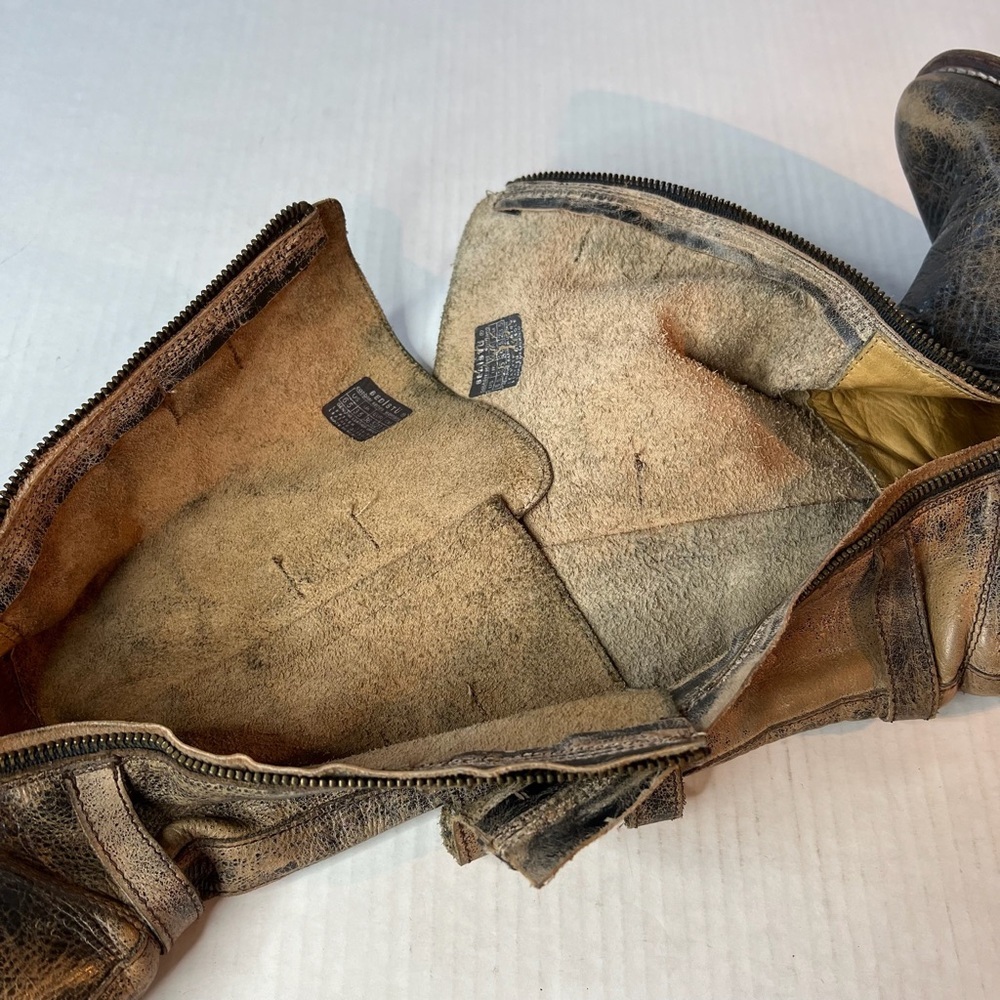 Bed Stu Distressed Metallic Brown Mid-Calf Combat Boots - Picture 12 of 13